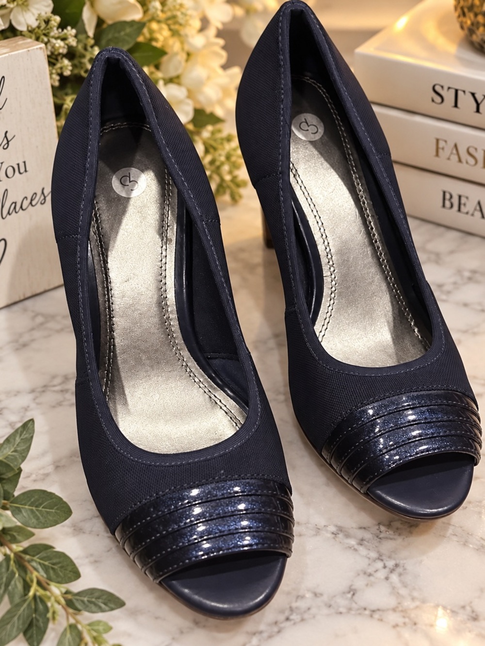 LifeStride Tiana Navy Peep Toe Wedge Heels Women’s Dress Shoes Classic Chic